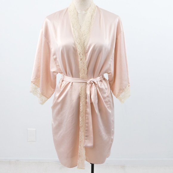 Neiman Marcus Other - SOLD Luxury S Satin Lace Kimono Wrap Robe Pink Valentine’s day